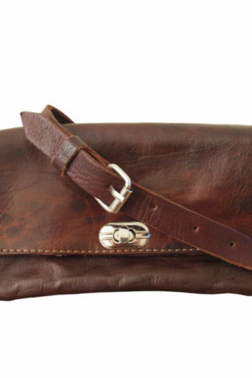 Soft Leather Shoulder Bag With Clasp in Tan Berber Leather